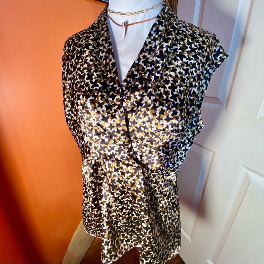 KASPER Gold & Black Satiny Dress Shirt 6P Petite ~Stunning!